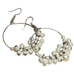 Silver and pearly beaded circular earrings